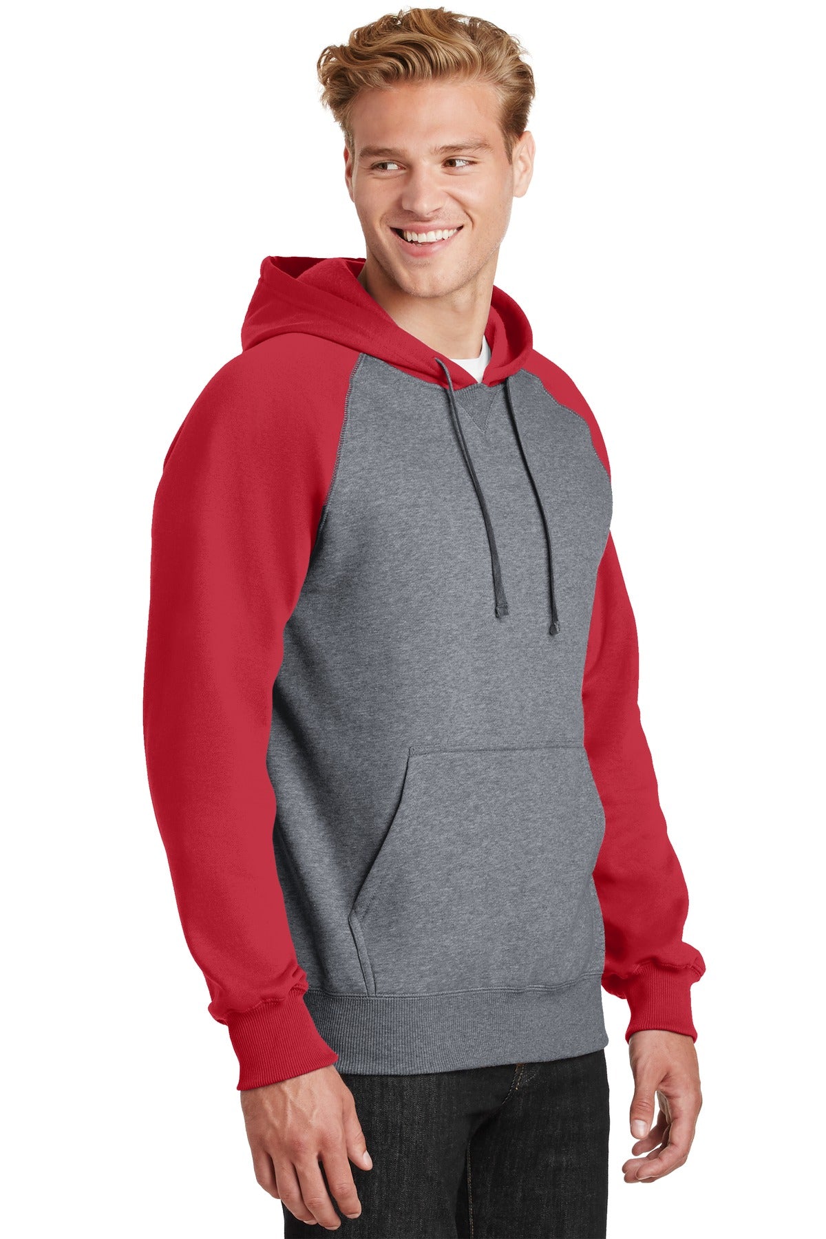 Tr Red/Vnt He Sport-Tek Raglan Colorblock Pullover Hooded Sweatshirt. ST267 plain
