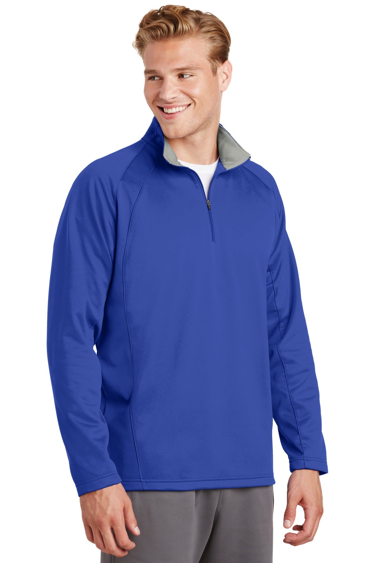 Tr Royal/Silvr Sport-Tek Sport-Wick Fleece 1/4-Zip Pullover. F243 plain