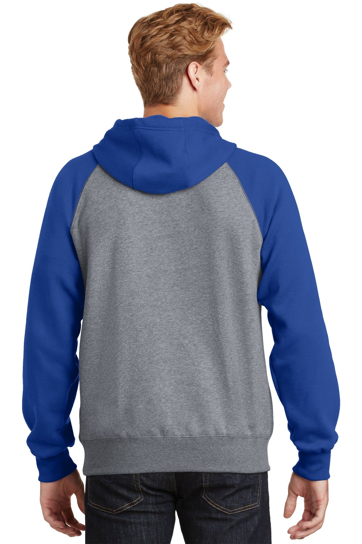 Tr Royal/VntHe Sport-Tek Raglan Colorblock Pullover Hooded Sweatshirt. ST267 plain