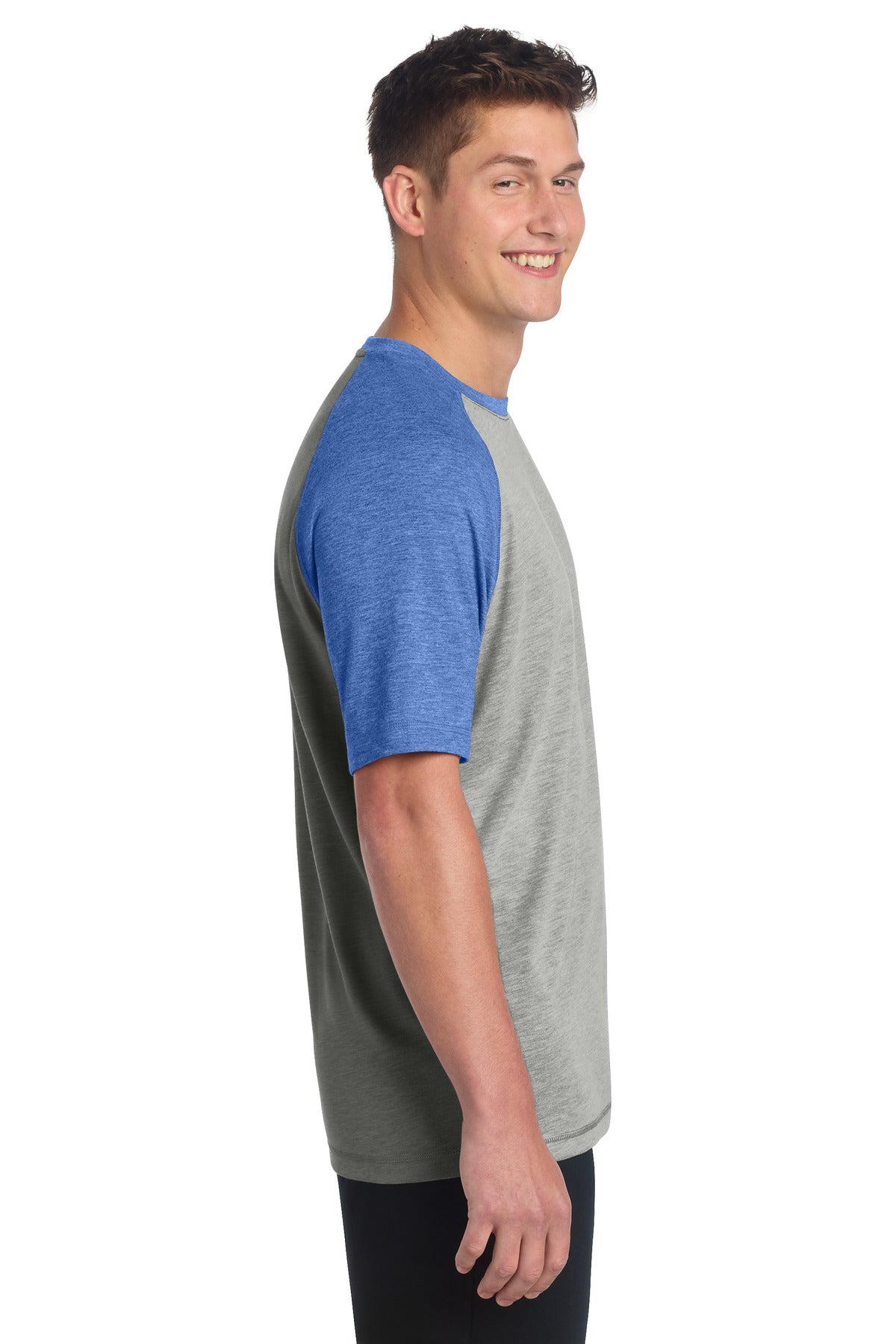 Tr Royl He/LGH Sport-Tek PosiCharge Tri-Blend Wicking Raglan Tee. ST400 plain