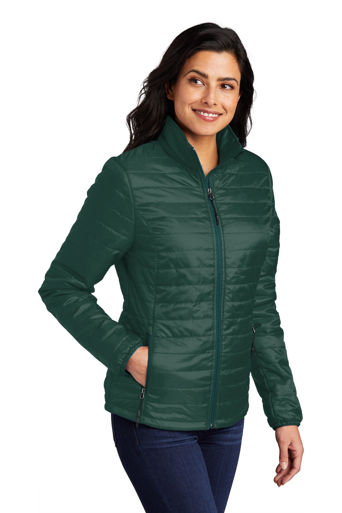 Tree Gn/Mar Gn Port Authority Women's Packable Puffy Jacket L850 plain