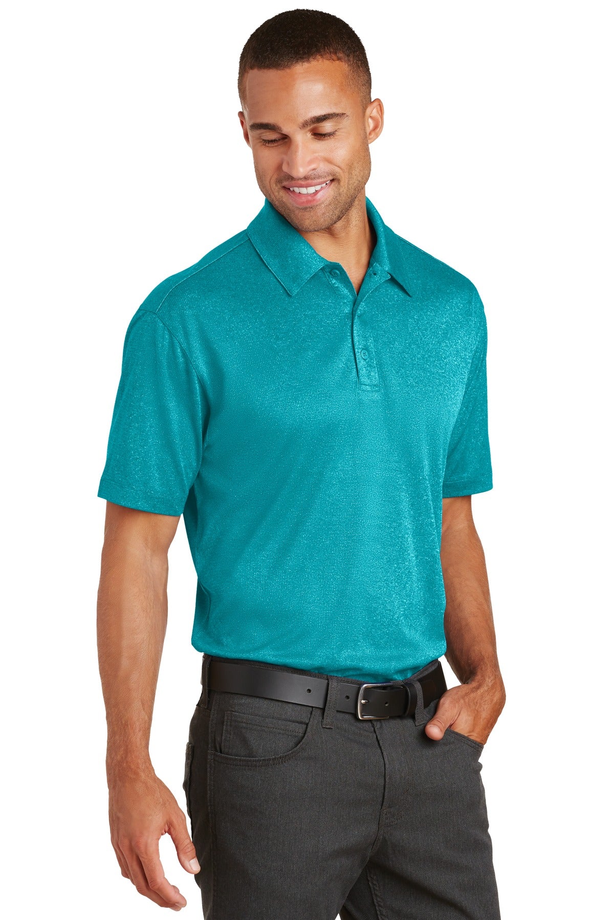 Tropic Blue He Port Authority Trace Heather Polo. K576 plain