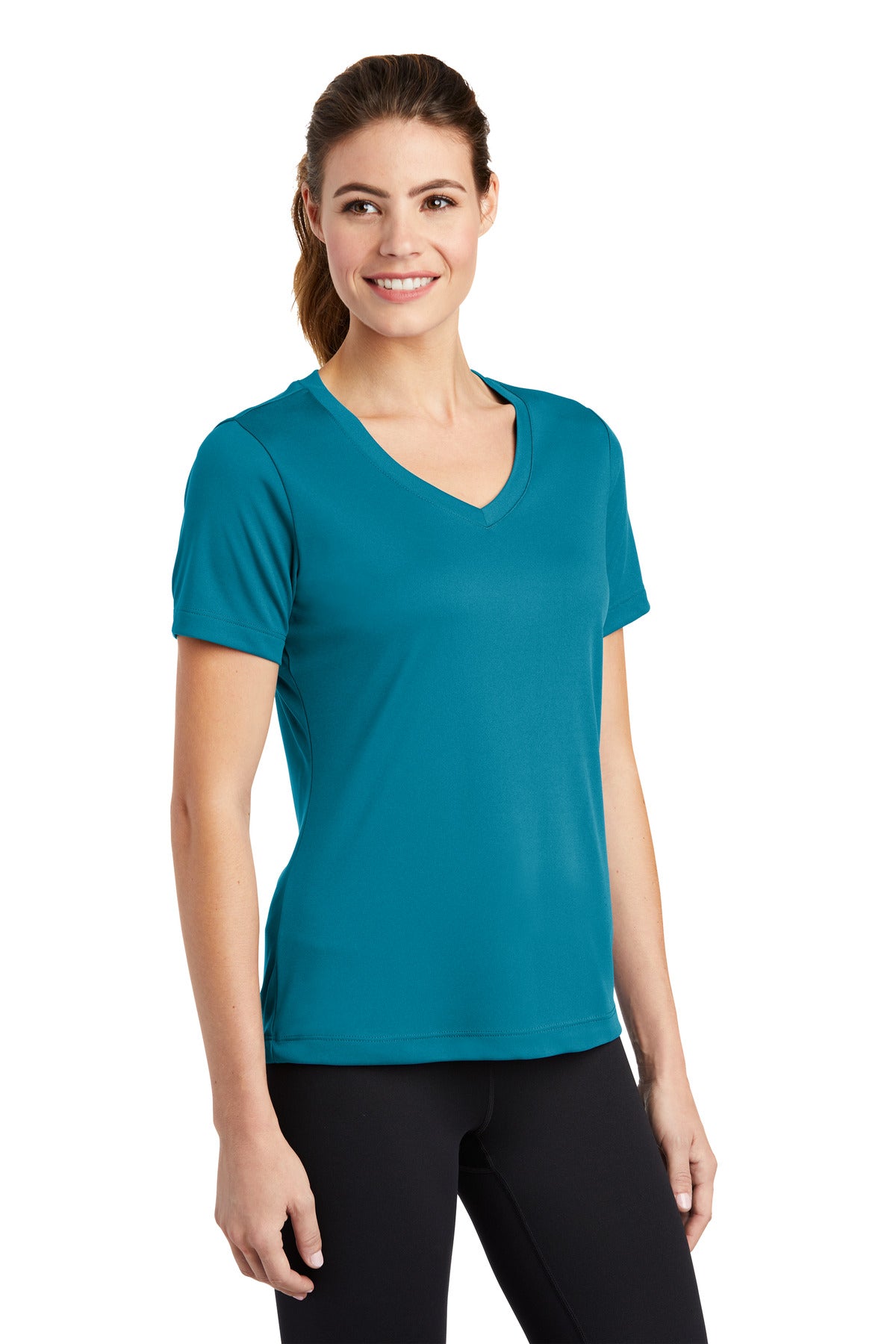 Tropic Blue Sport-Tek Women's PosiCharge Competitor V-Neck Tee. LST353 plain