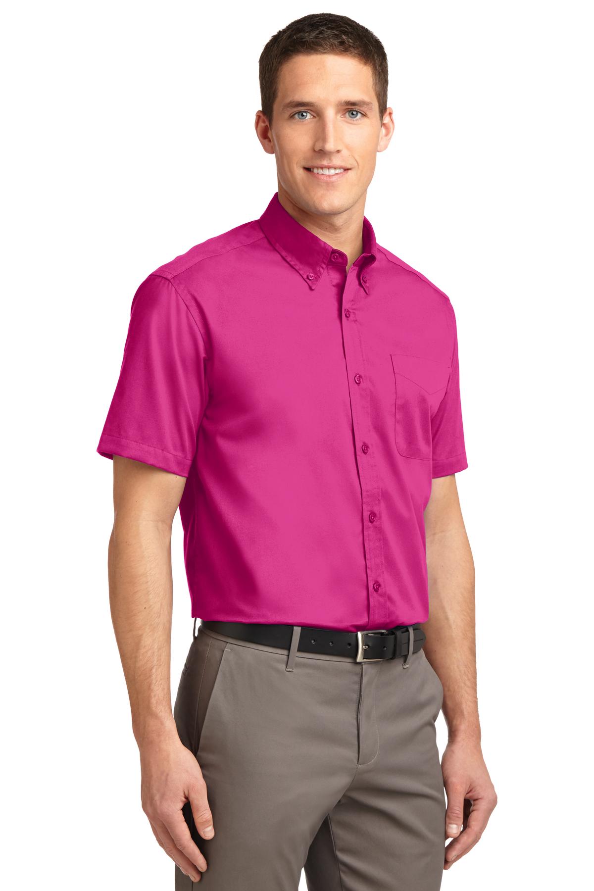 Tropical Pink Port Authority Short Sleeve Easy Care Shirt. S508 plain