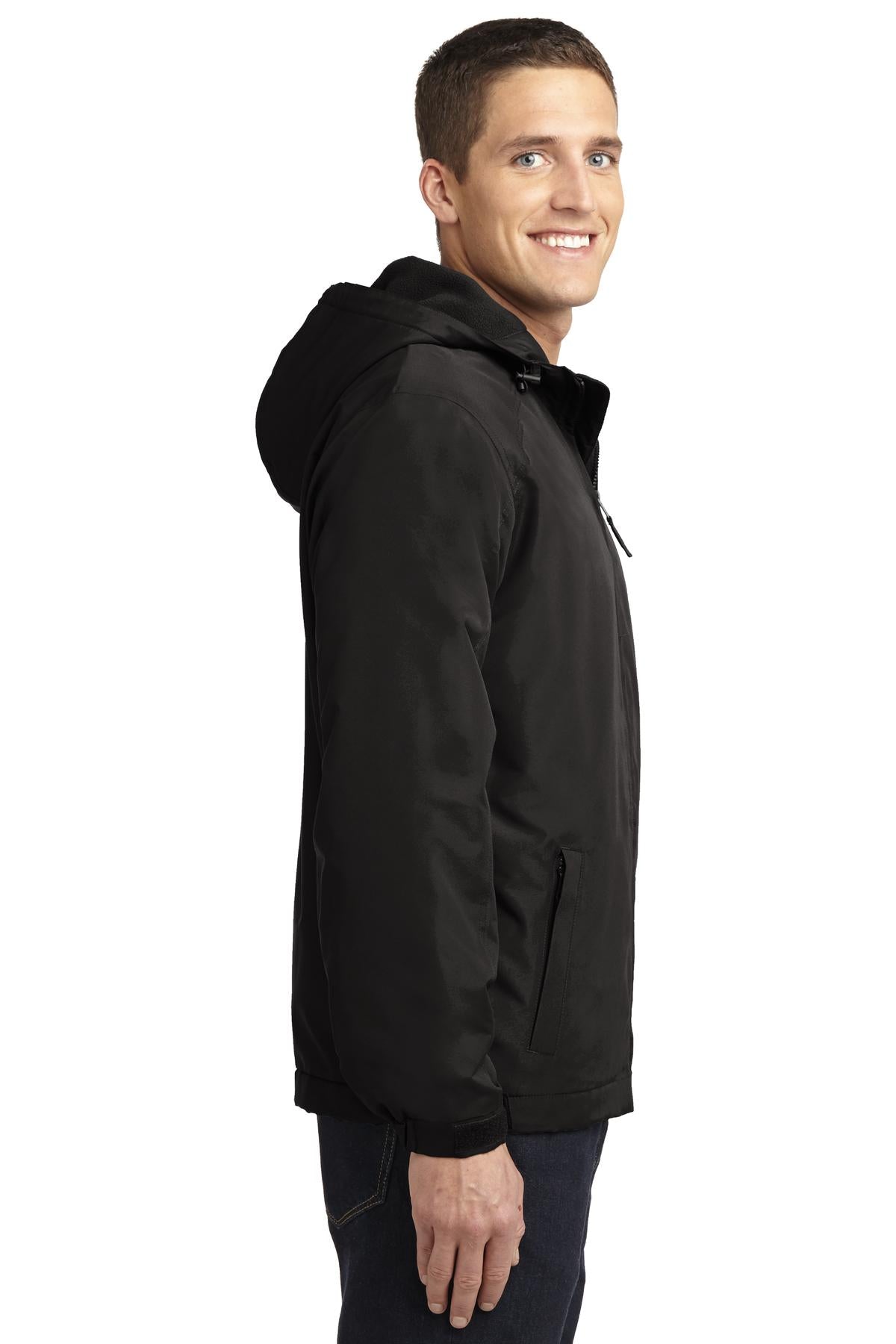 True Black Port Authority Hooded Charger Jacket. J327 plain