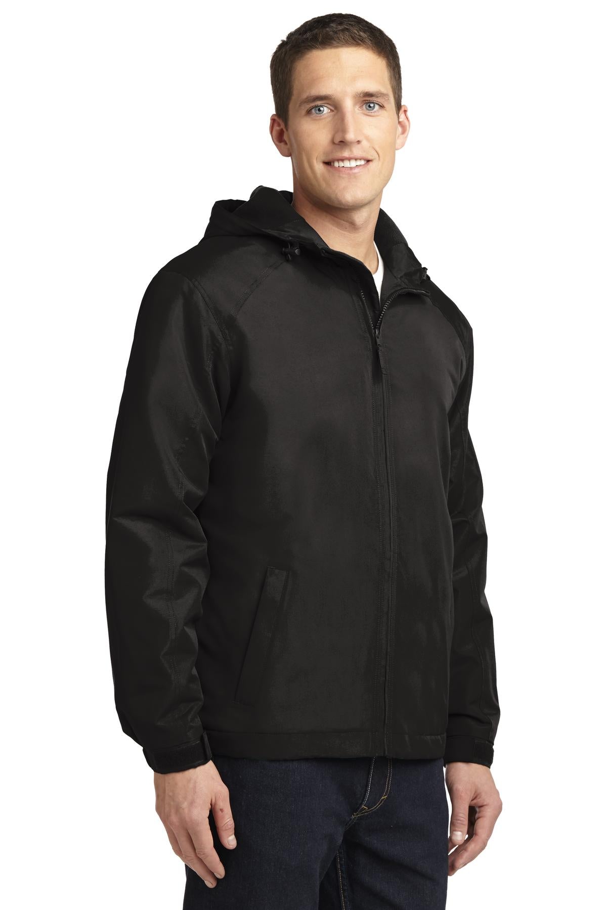 True Black Port Authority Hooded Charger Jacket. J327 plain