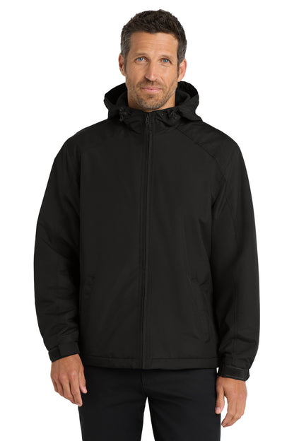 True Black Port Authority Hooded Charger Jacket. J327 plain