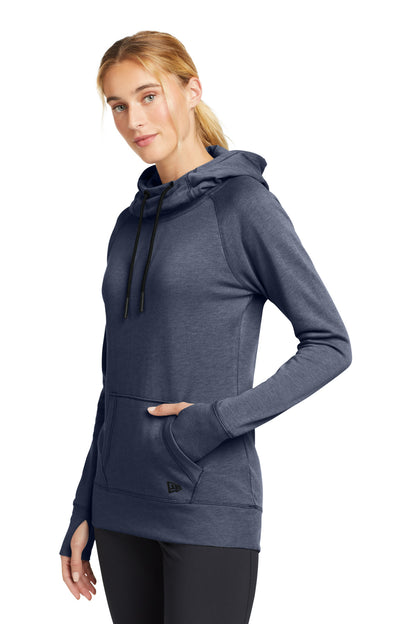 True Navy Hthr New Era Women's Tri-Blend Fleece Pullover Hoodie. LNEA510 plain