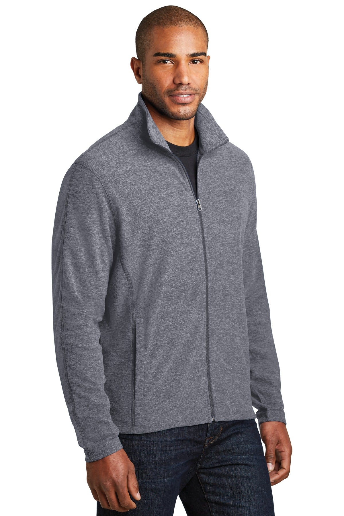 True Navy Hthr Port Authority Heather Microfleece Full-Zip Jacket. F235 plain