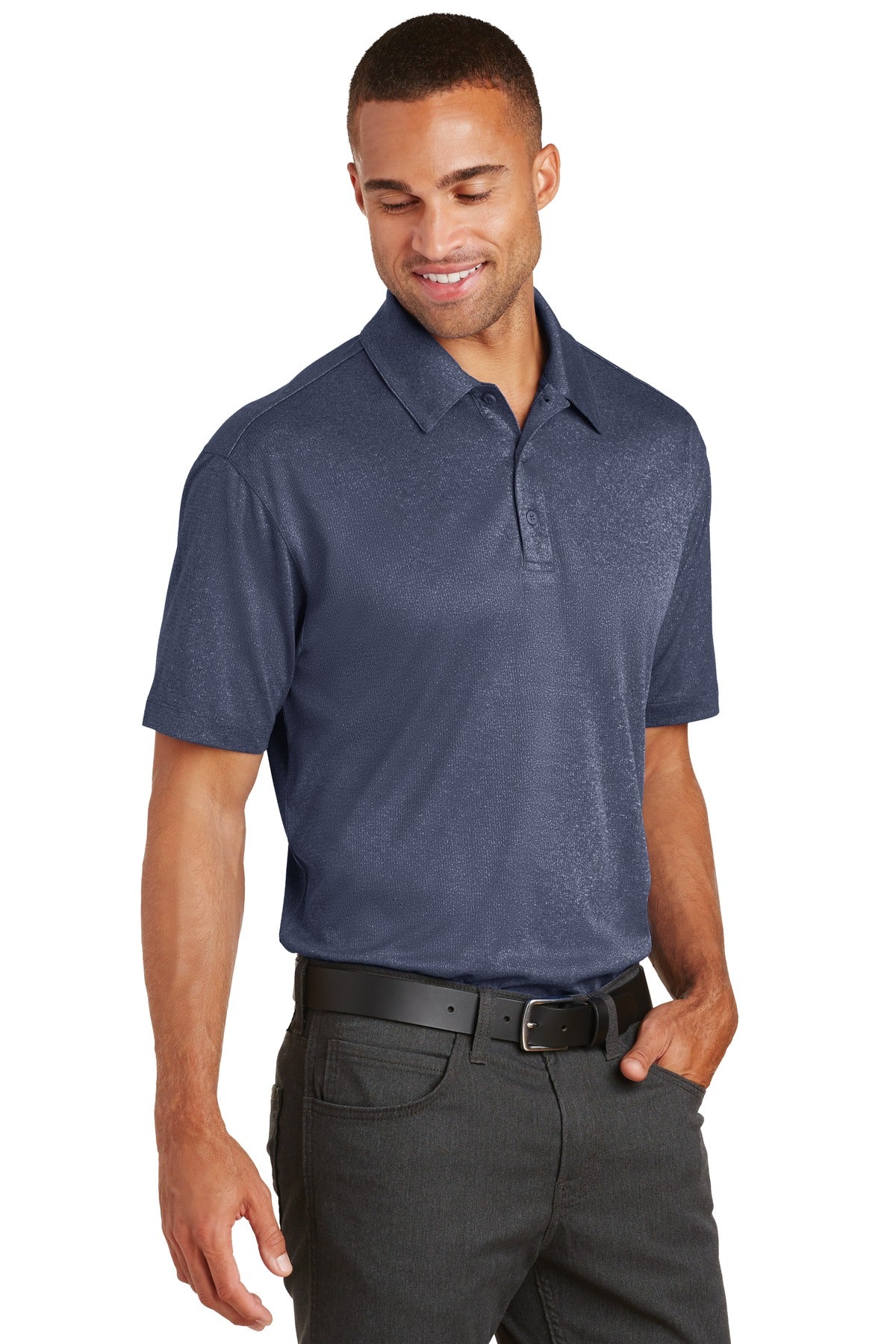 True Navy Hthr Port Authority Trace Heather Polo. K576 plain