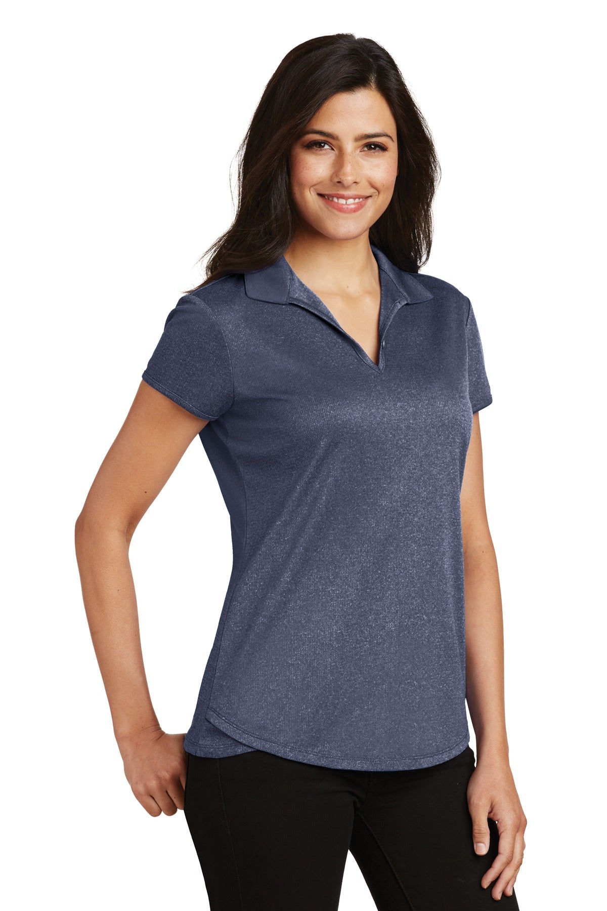 True Navy Hthr Port Authority Women's Trace Heather Polo. L576 plain