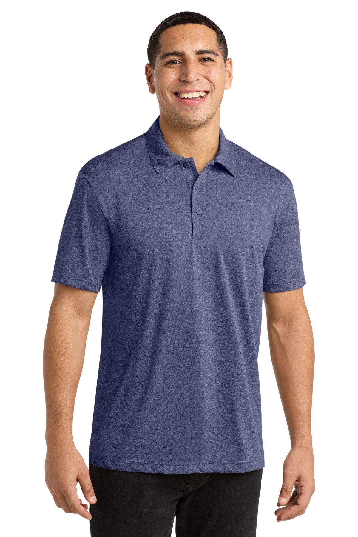 True Navy Hthr Sport-Tek Heather Contender Polo. ST660 plain
