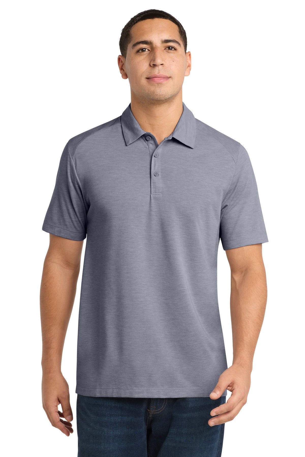 True Navy Hthr Sport-Tek PosiCharge Tri-Blend Wicking Polo. ST405 plain