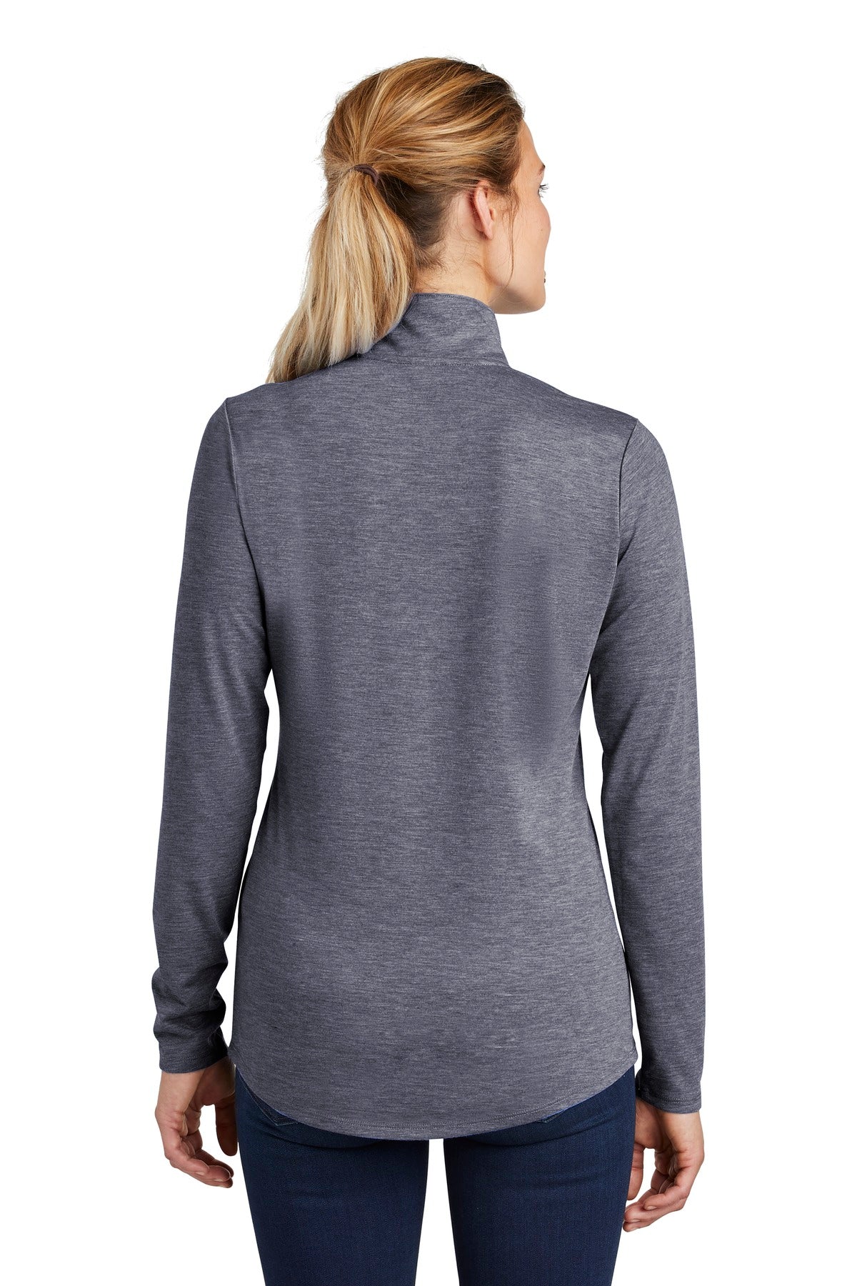 True Navy Hthr Sport-Tek Women's PosiCharge Tri-Blend Wicking 1/4-Zip Pullover. LST407 plain
