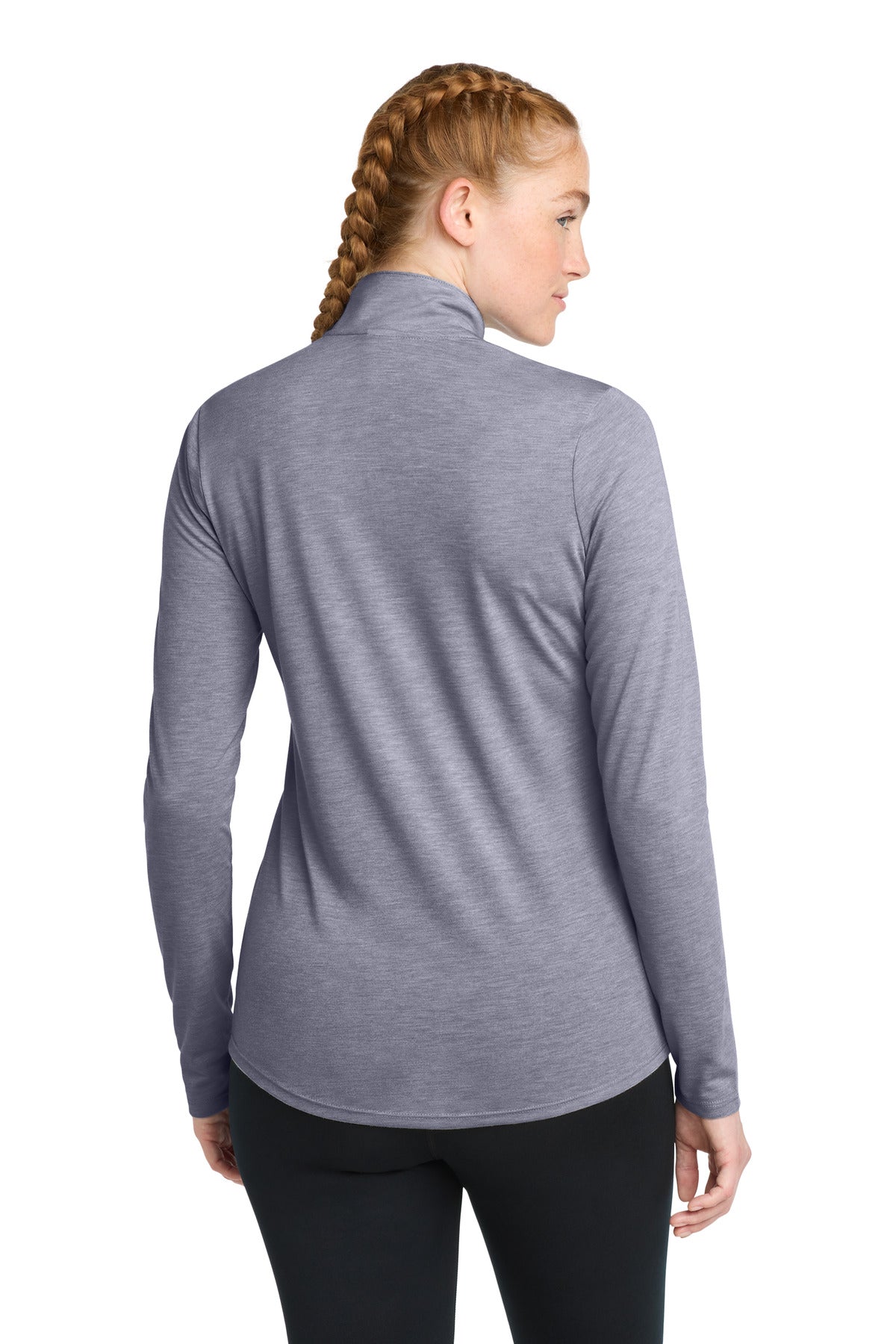 True Navy Hthr Sport-Tek Women's PosiCharge Tri-Blend Wicking 1/4-Zip Pullover. LST407 plain