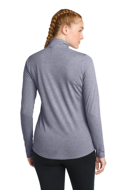 True Navy Hthr Sport-Tek Women's PosiCharge Tri-Blend Wicking 1/4-Zip Pullover. LST407 plain