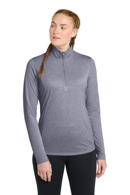 True Navy Hthr Sport-Tek Women's PosiCharge Tri-Blend Wicking 1/4-Zip Pullover. LST407 plain