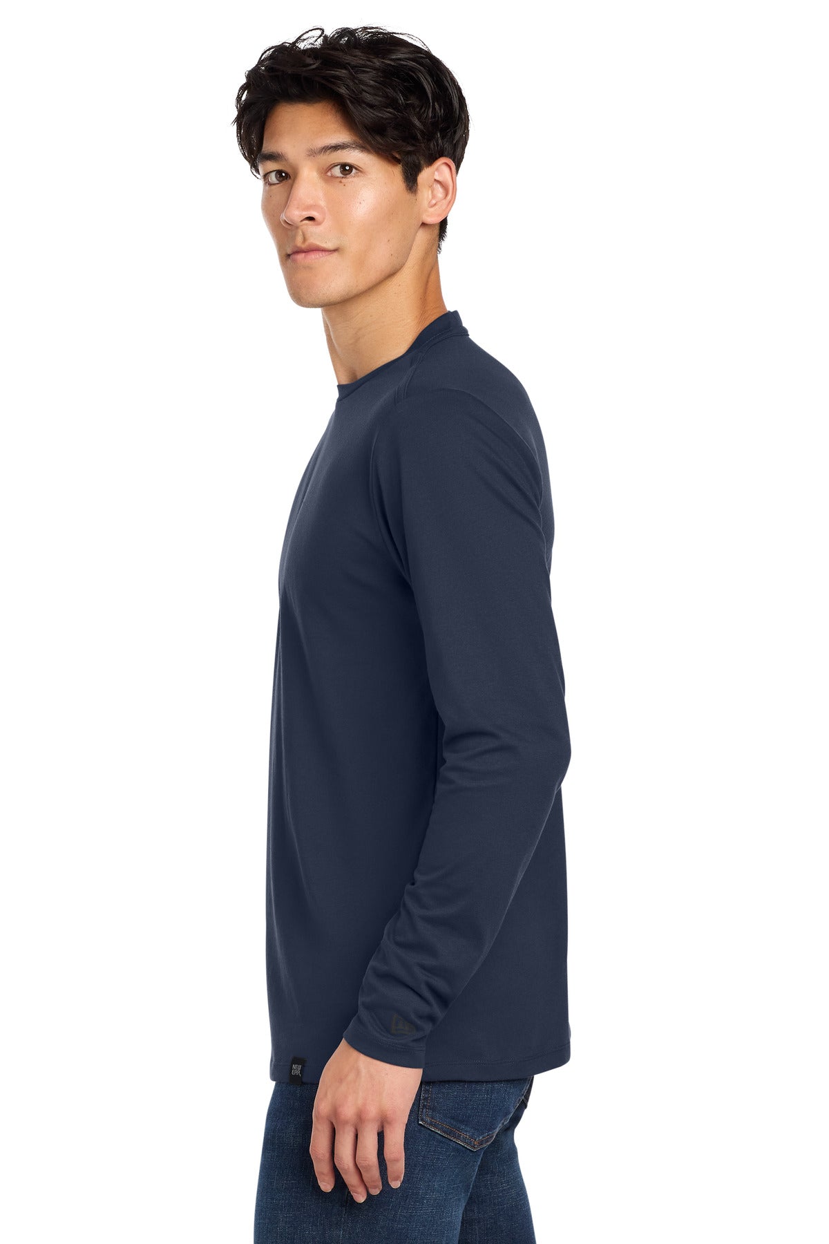 True Navy New Era Heritage Blend Long Sleeve Crew Tee. NEA102 plain