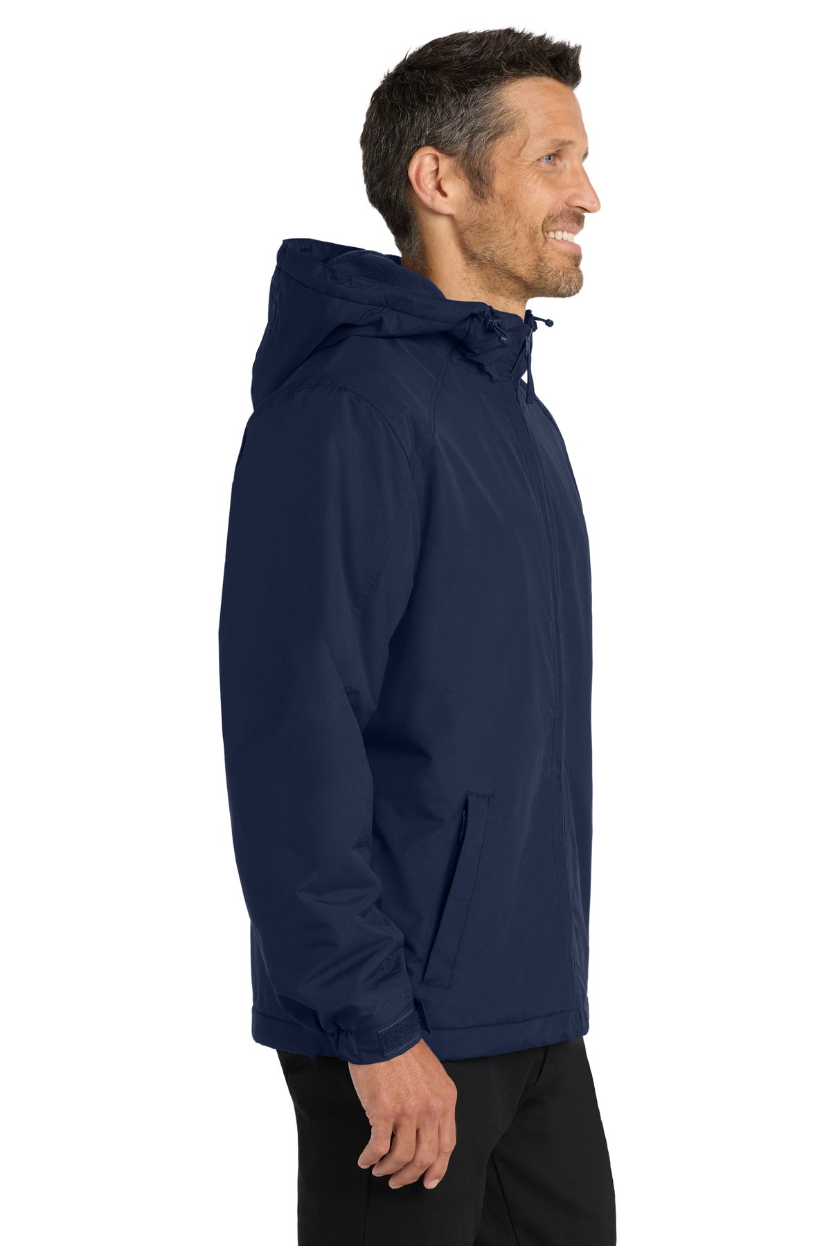 True Navy Port Authority Hooded Charger Jacket. J327 plain