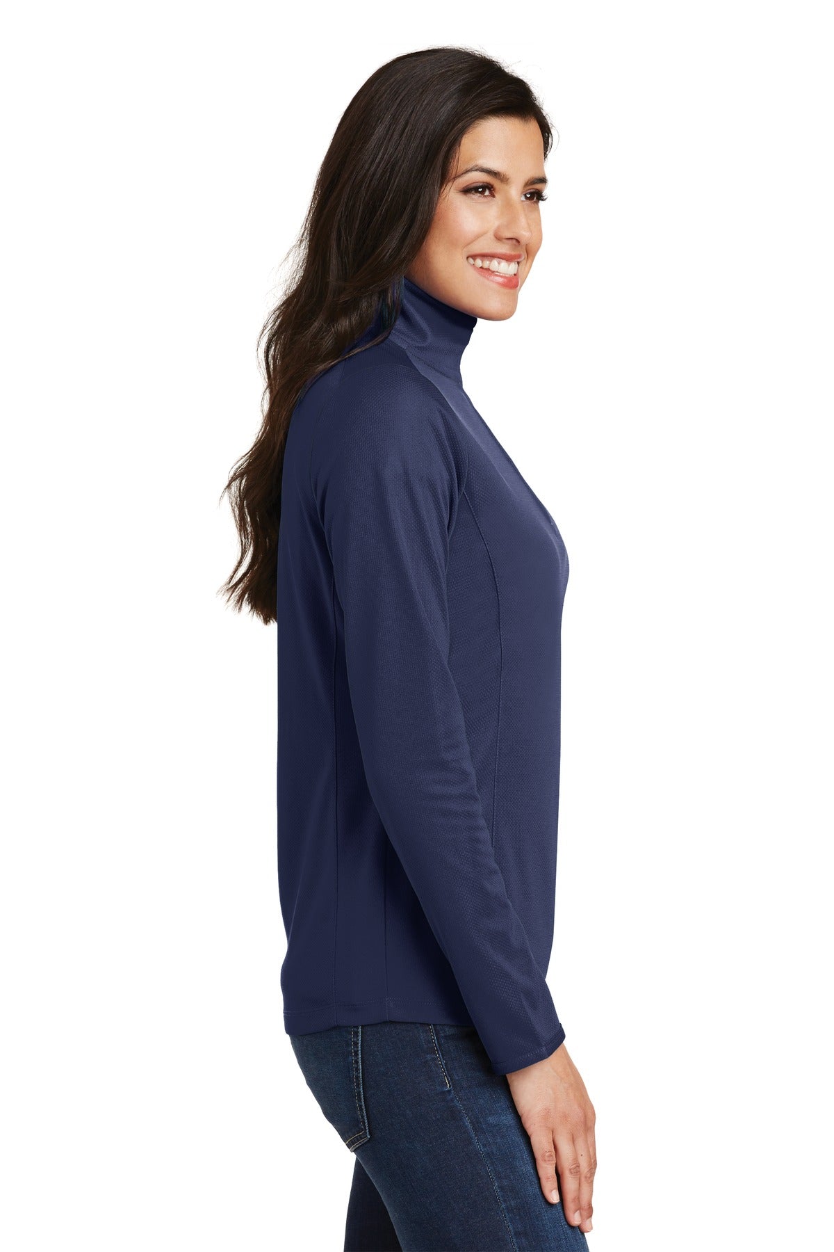 True Navy Port Authority Women's Pinpoint Mesh 1/2-Zip . L806 plain