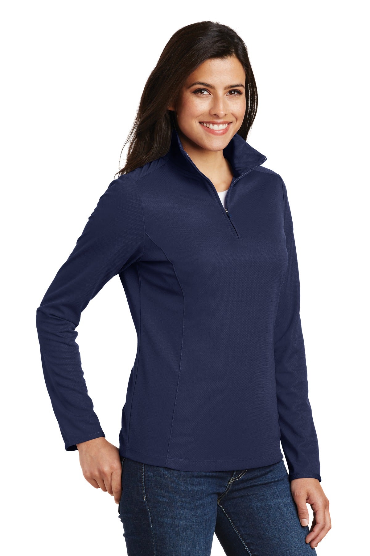 True Navy Port Authority Women's Pinpoint Mesh 1/2-Zip . L806 plain