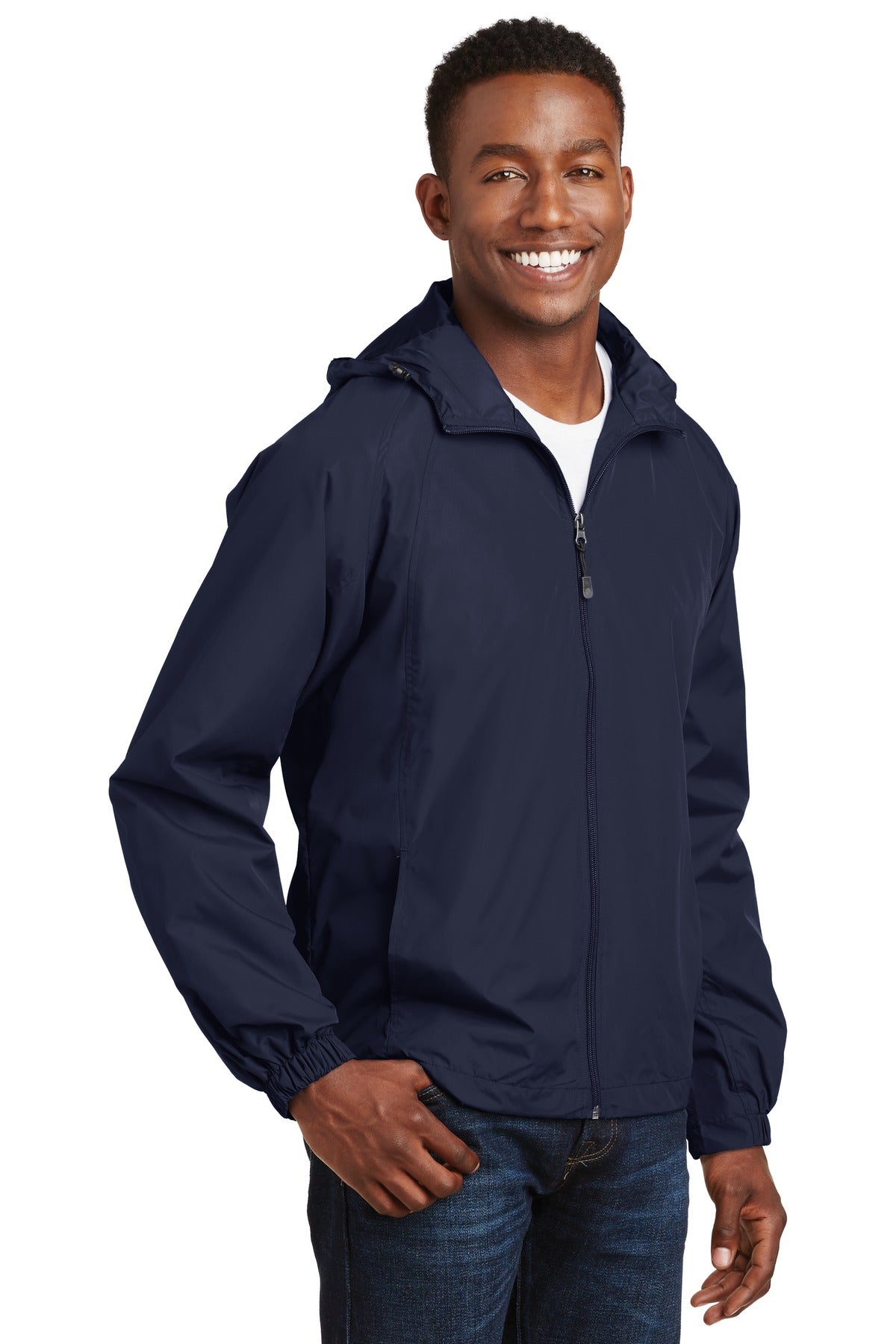 True Navy Sport-Tek Hooded Raglan Jacket. JST73 plain