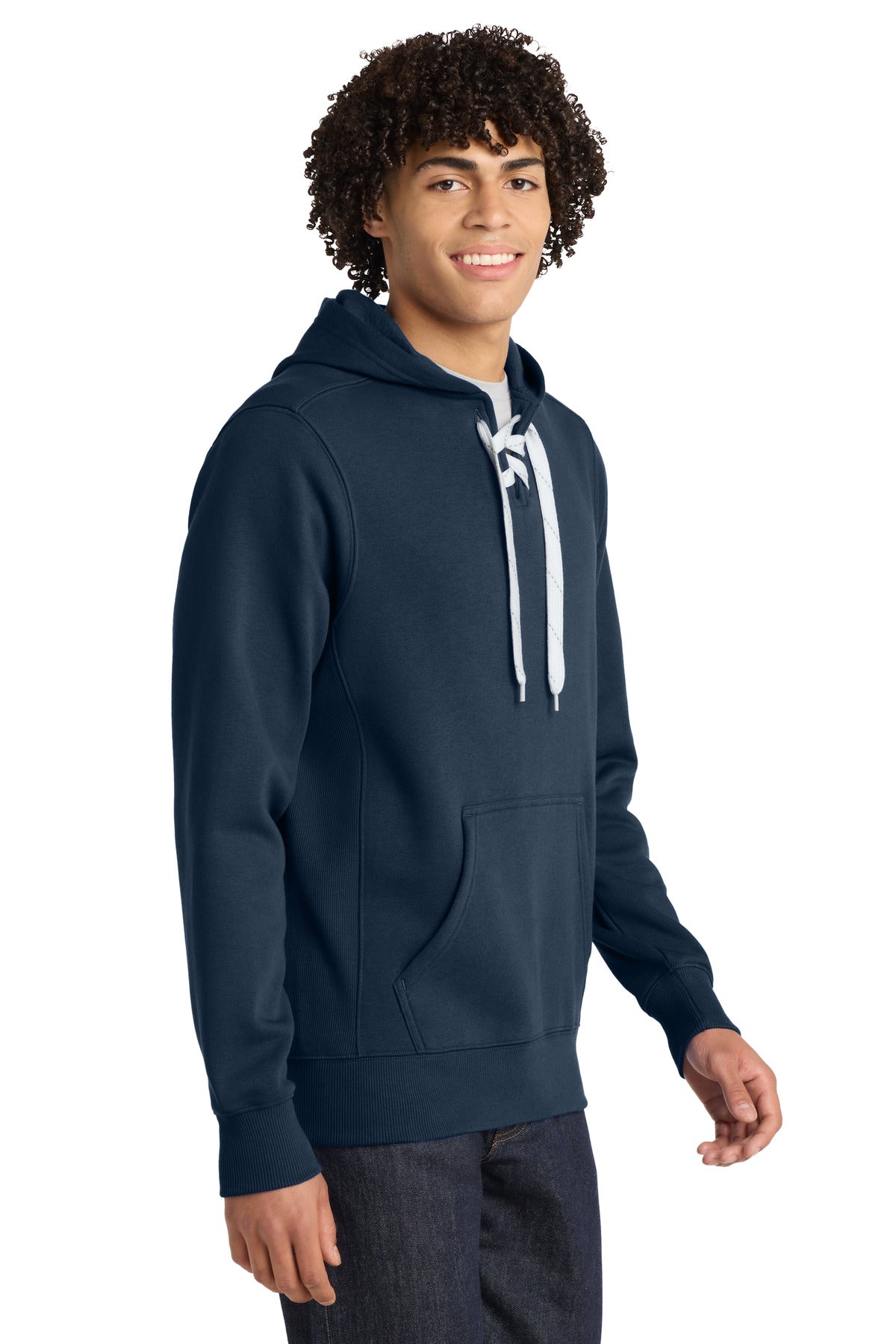 True Navy Sport-Tek Lace Up Pullover Hooded Sweatshirt. ST271 plain