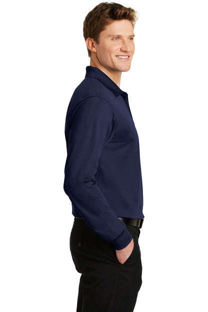 True Navy Sport-Tek Long Sleeve Micropique Sport-Wick Polo. ST657 plain