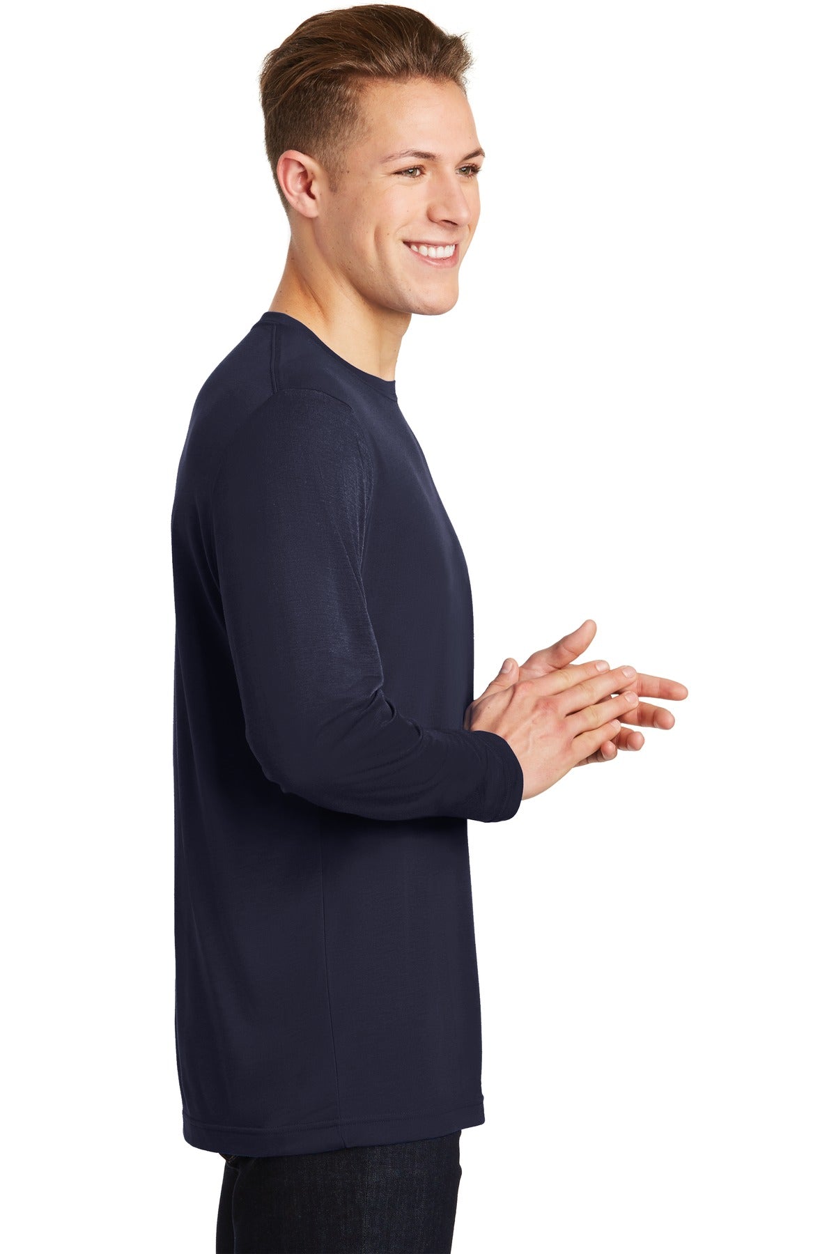 True Navy Sport-Tek Long Sleeve PosiCharge Competitor Cotton Touch Tee. ST450LS plain