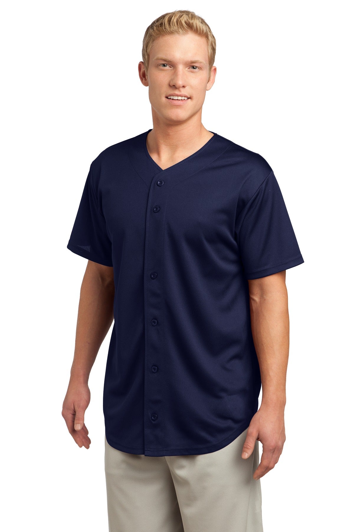 True Navy Sport-Tek PosiCharge Tough Mesh Full-Button Jersey. ST220 plain