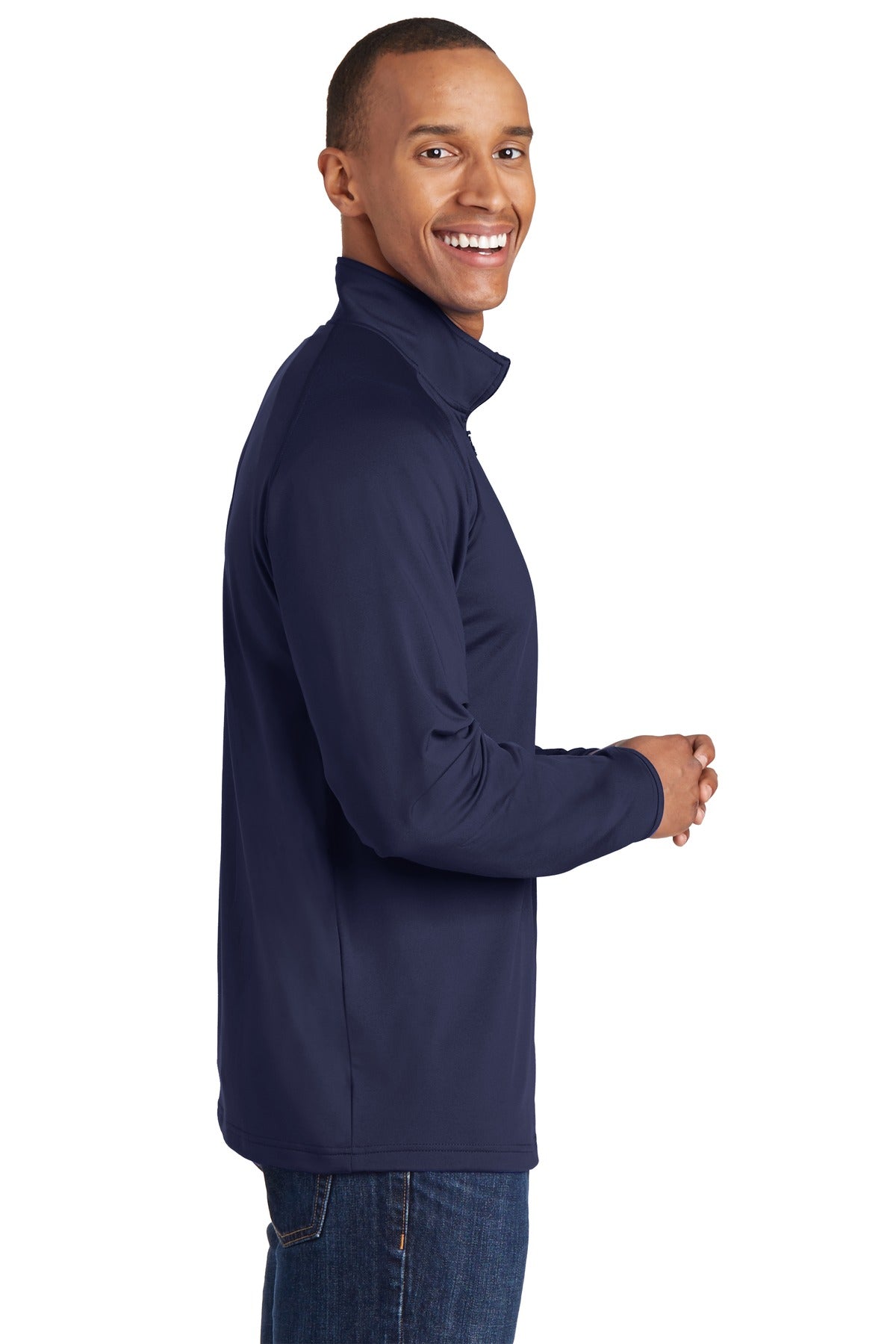 True Navy Sport-Tek Sport-Wick Stretch 1/4-Zip Pullover. ST850 plain