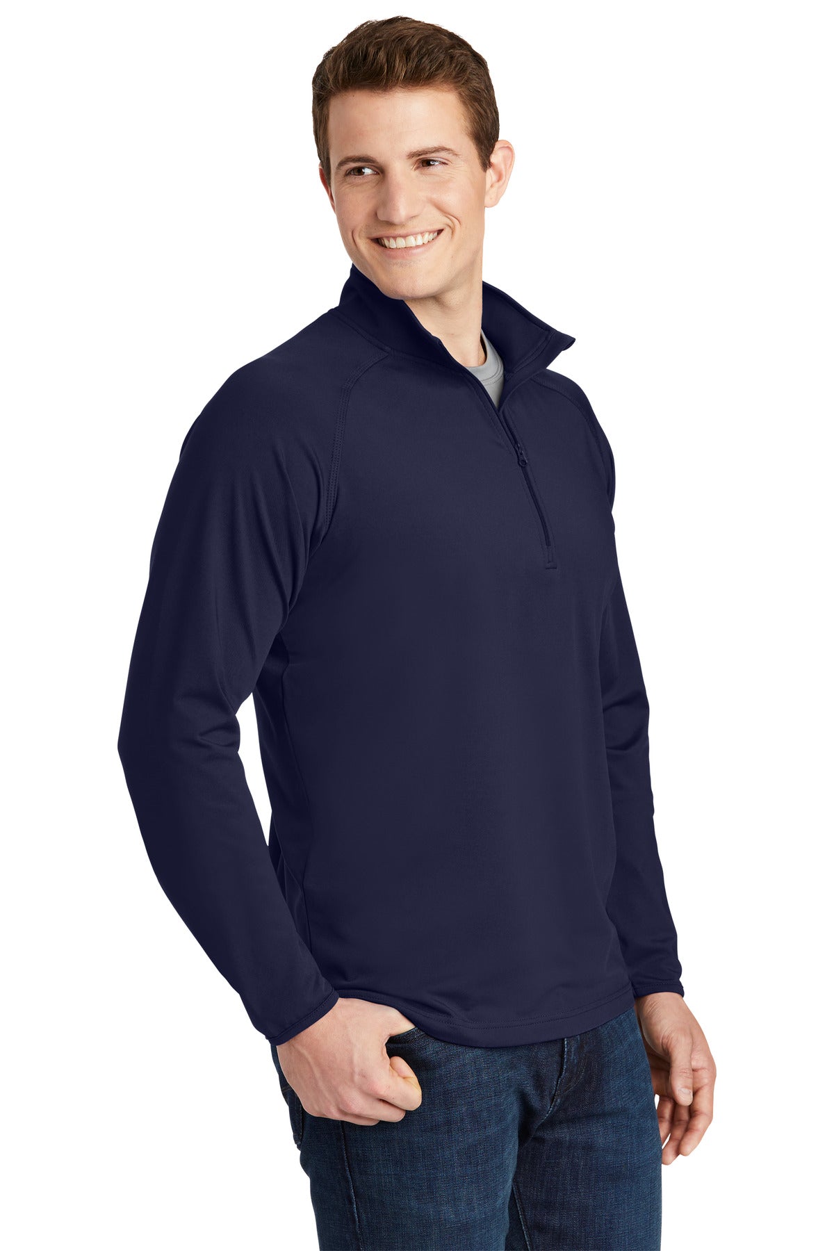 True Navy Sport-Tek Sport-Wick Stretch 1/4-Zip Pullover. ST850 plain