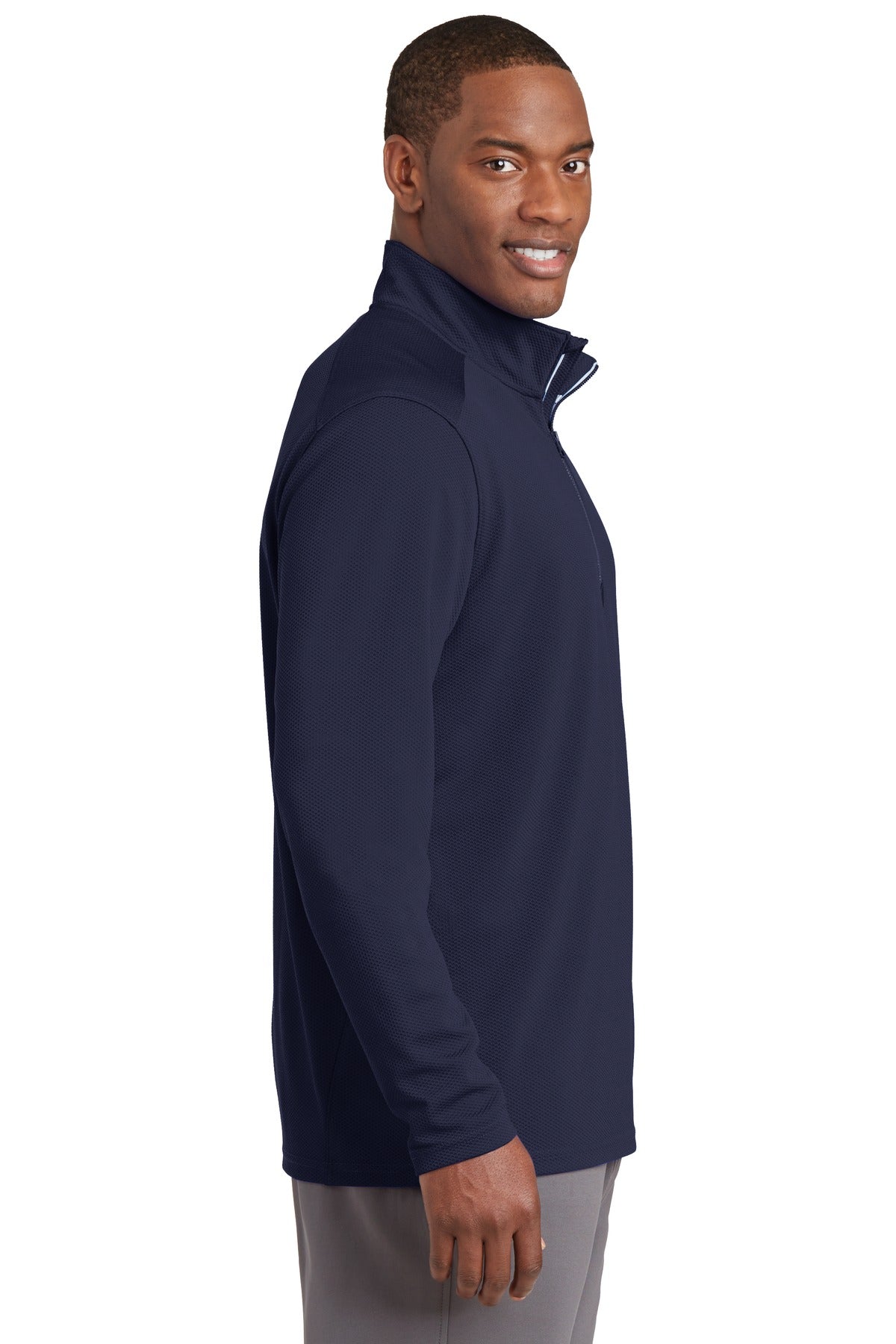 True Navy Sport-Tek Sport-Wick Textured 1/4-Zip Pullover. ST860 plain