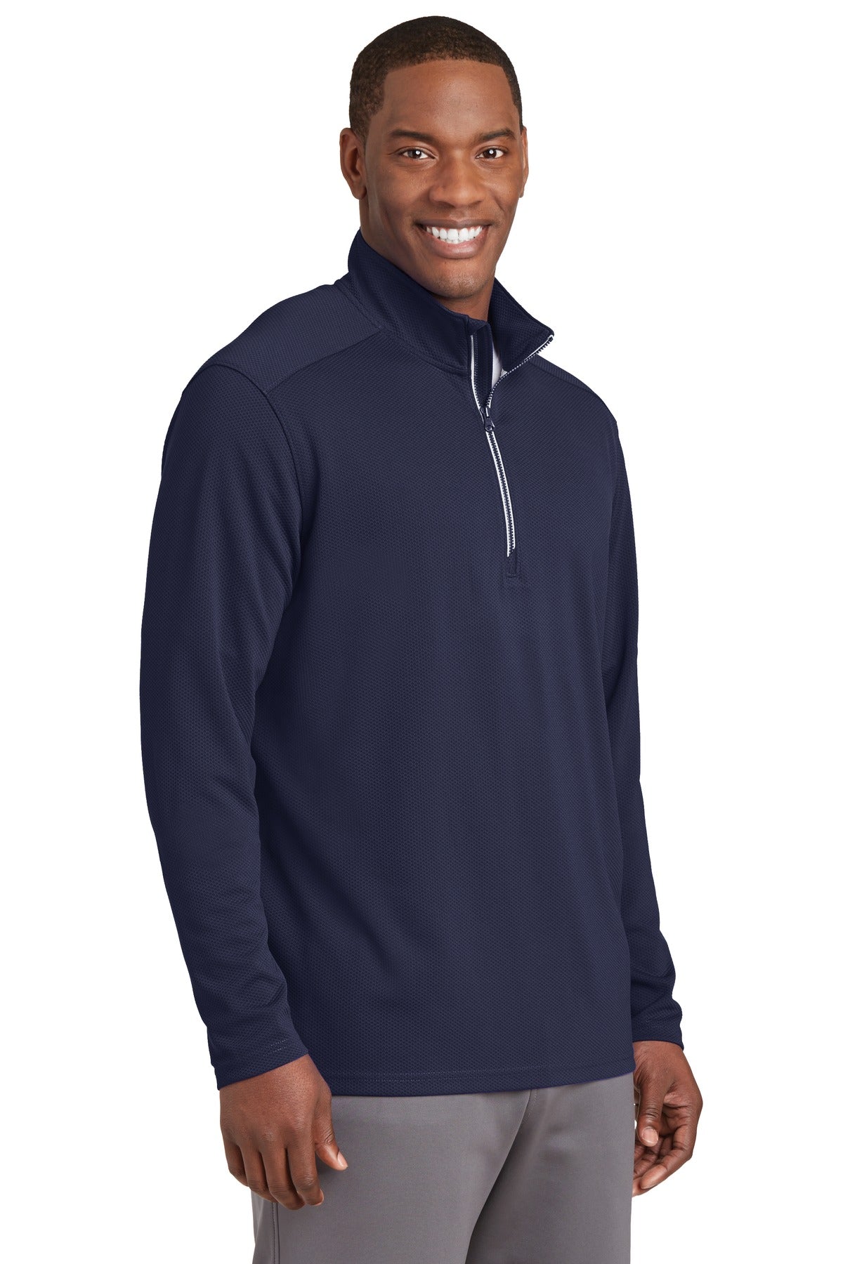 True Navy Sport-Tek Sport-Wick Textured 1/4-Zip Pullover. ST860 plain