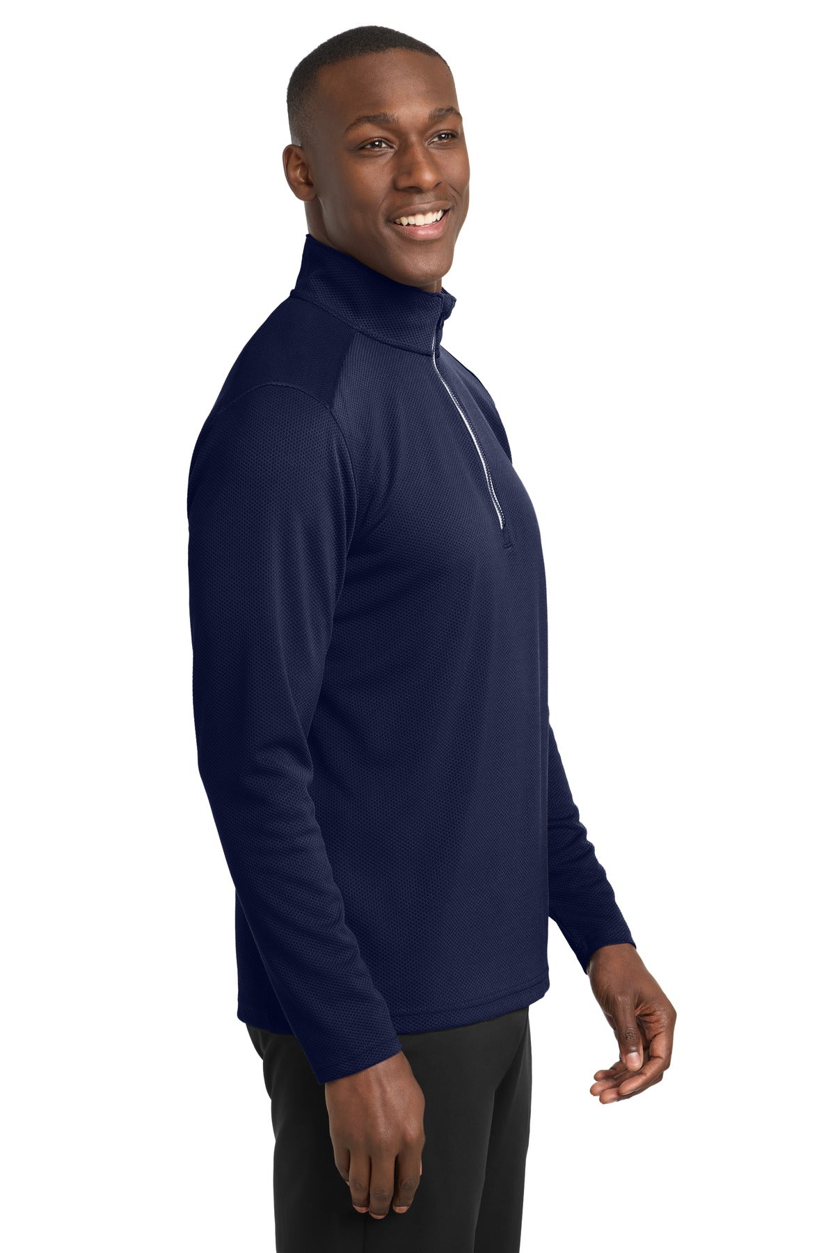 True Navy Sport-Tek Sport-Wick Textured 1/4-Zip Pullover. ST860 plain
