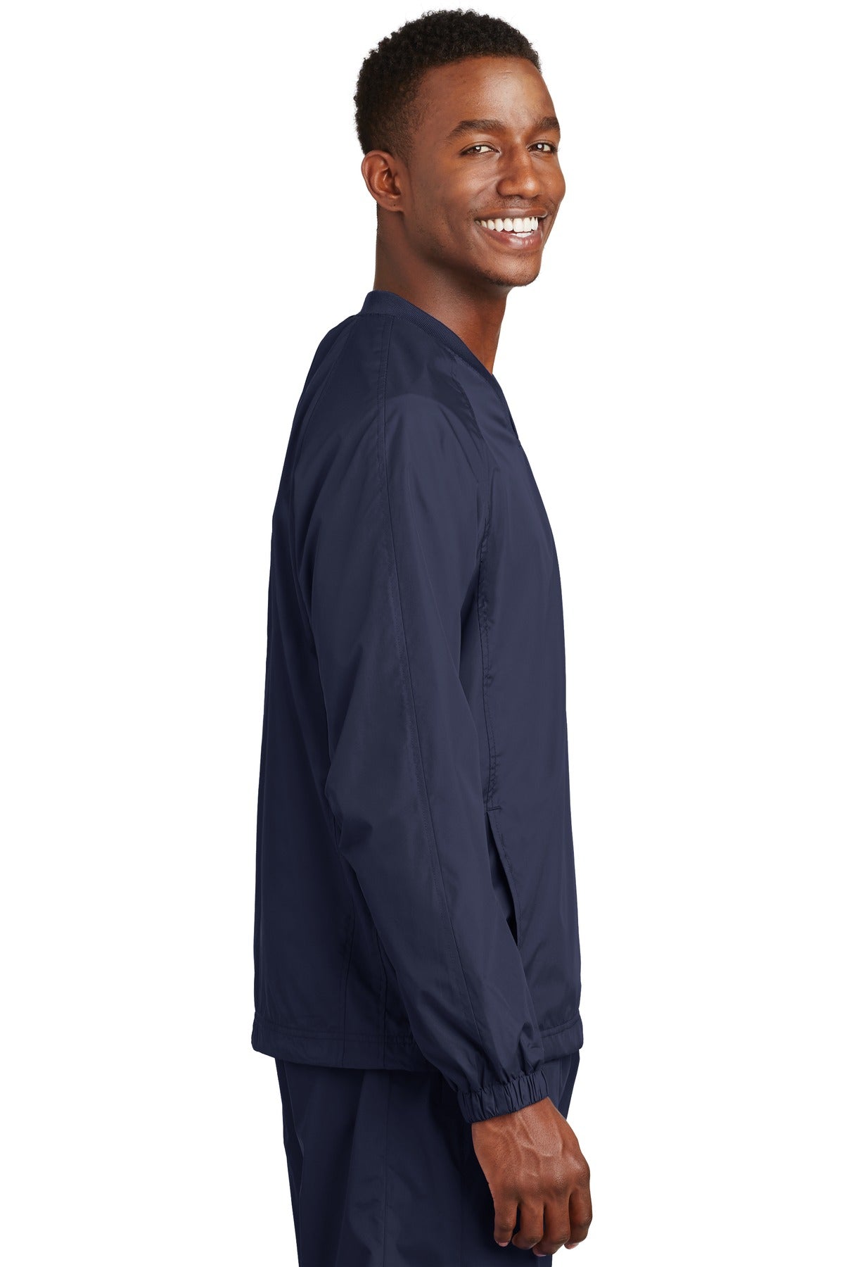 True Navy Sport-Tek V-Neck Raglan Wind Shirt. JST72 plain