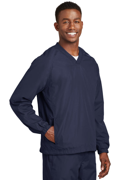 True Navy Sport-Tek V-Neck Raglan Wind Shirt. JST72 plain