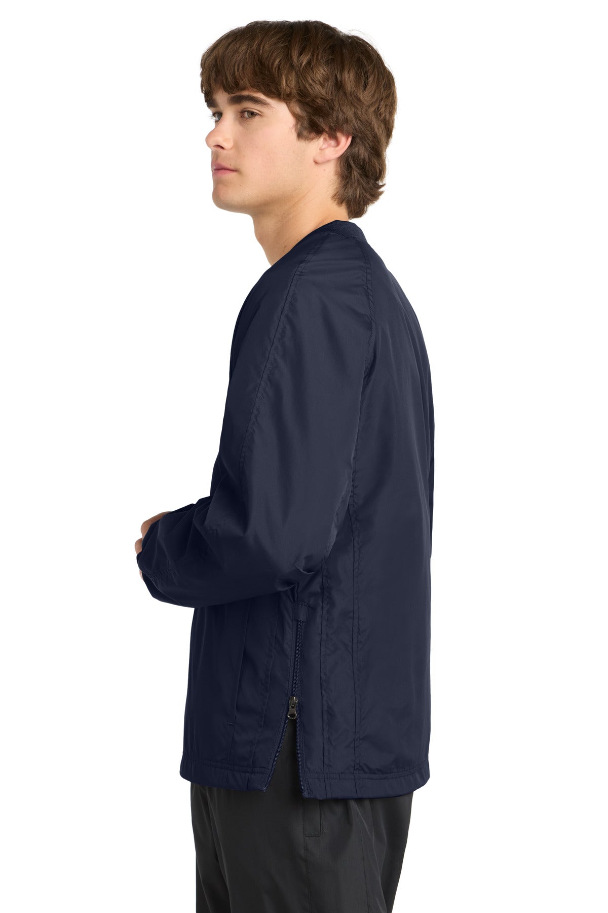 True Navy Sport-Tek V-Neck Raglan Wind Shirt. JST72 plain