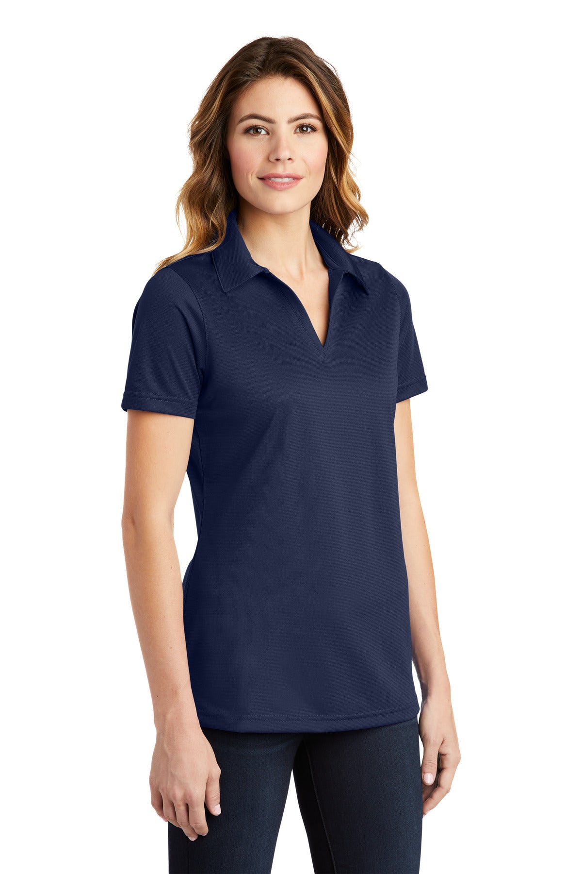 True Navy Sport-Tek Women's PosiCharge Active Textured Polo. LST690 plain