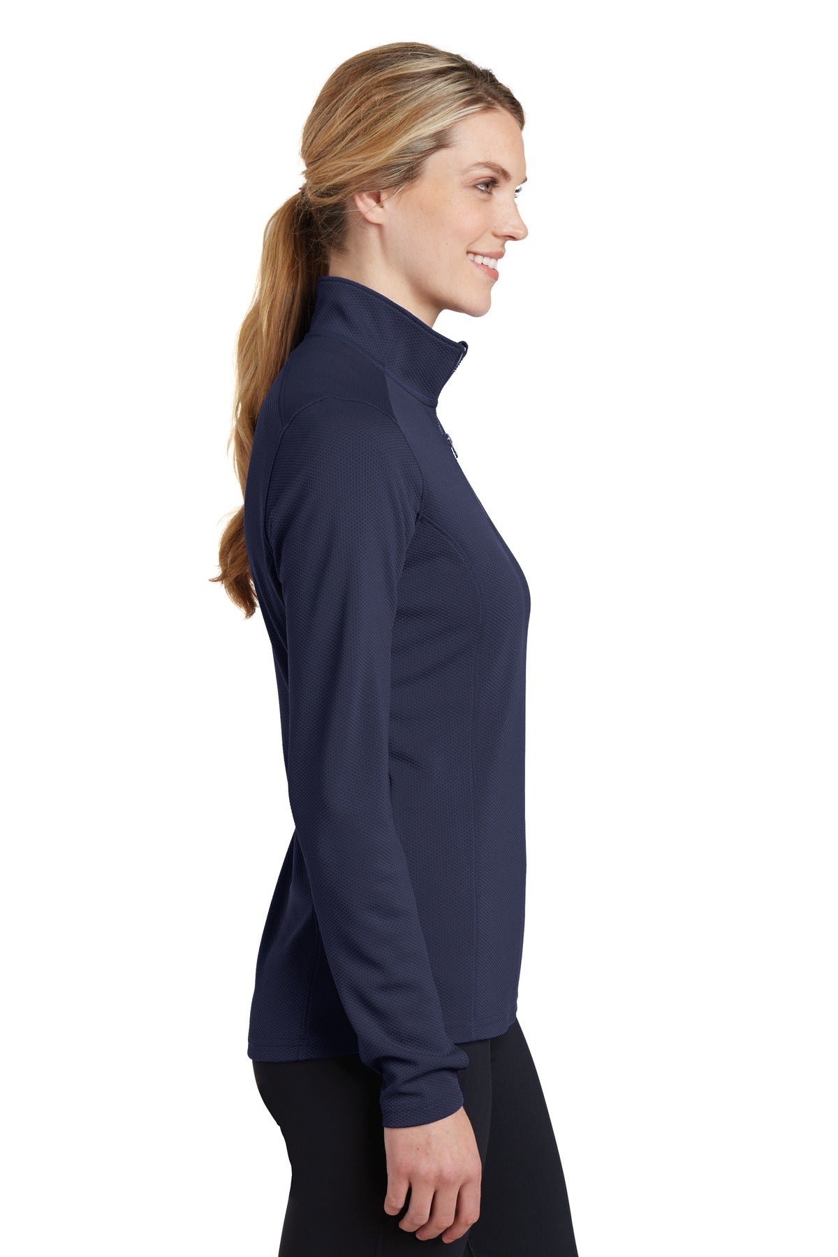 True Navy Sport-Tek Women's Sport-Wick Textured 1/4-Zip Pullover. LST860 plain
