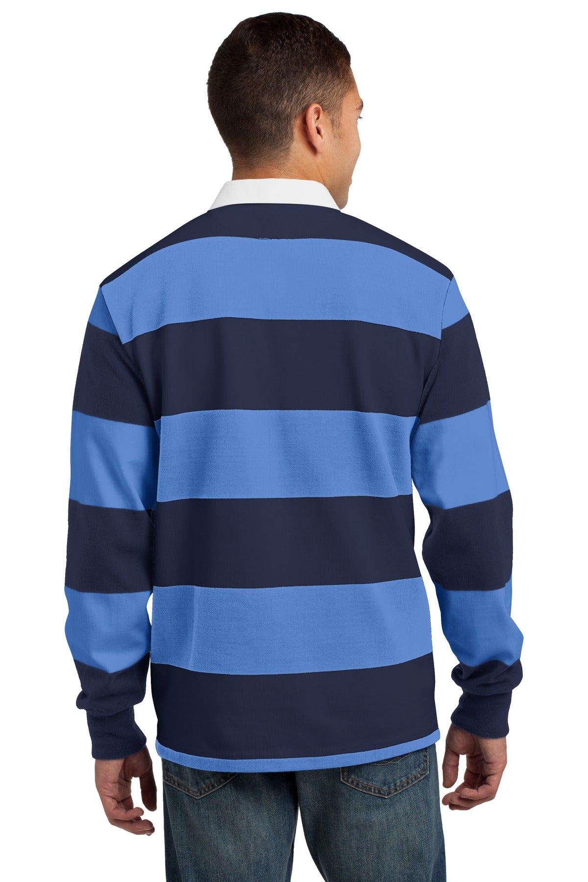 True Navy/CaBl Sport-Tek Classic Long Sleeve Rugby Polo. ST301 plain