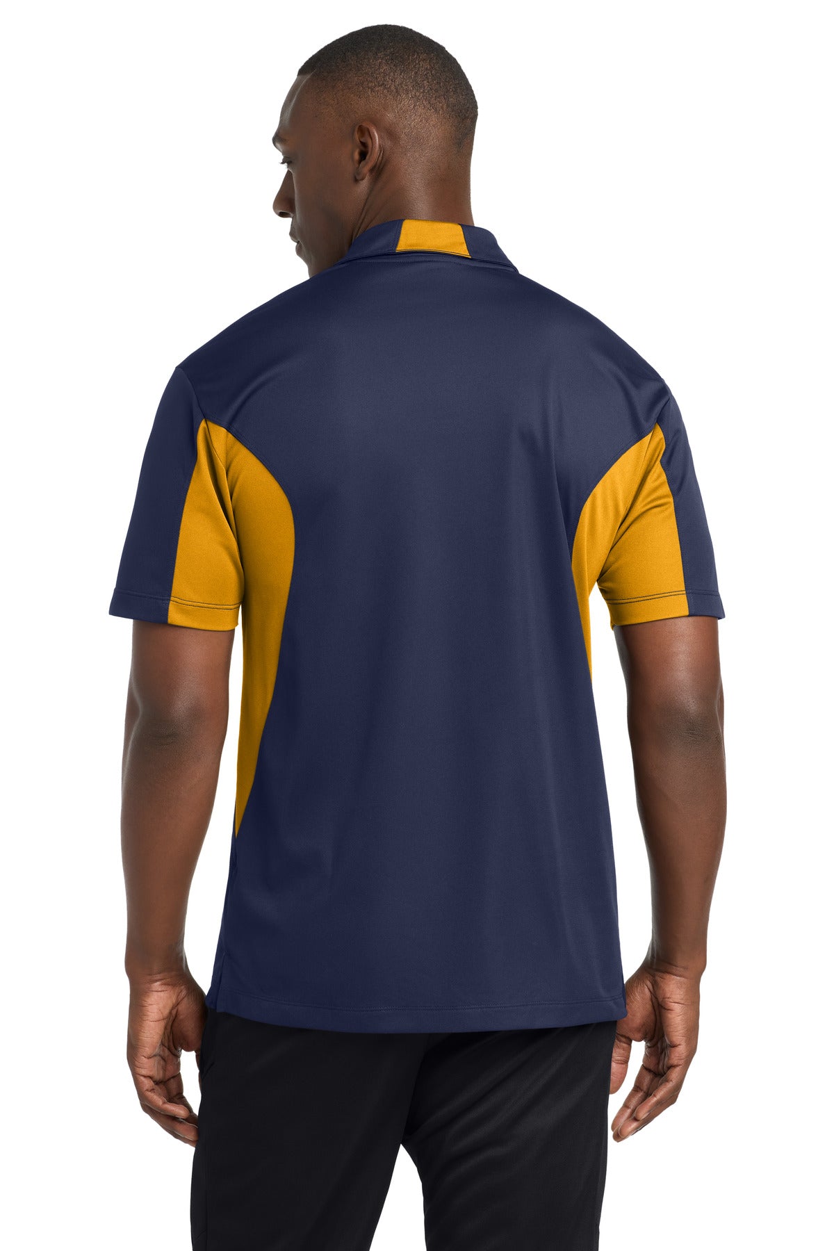 True Navy/Gold Sport-Tek Side Blocked Micropique Sport-Wick Polo. ST655 plain