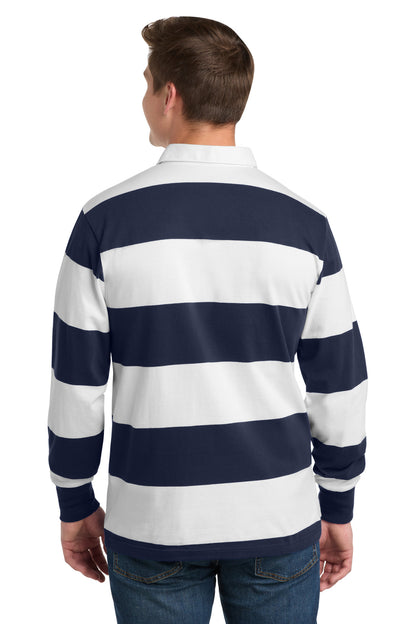 True Navy/Wht Sport-Tek Classic Long Sleeve Rugby Polo. ST301 plain