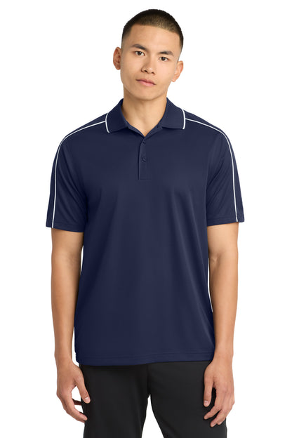 True Navy/Wht Sport-Tek Micropique Sport-Wick Piped Polo. ST653 plain