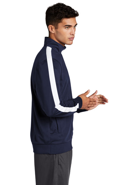 True Navy/Wht Sport-Tek Tricot Sleeve Stripe Track Jacket. JST94 plain
