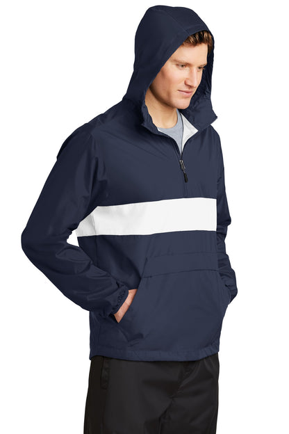 True Navy/Wht Sport-Tek Zipped Pocket Anorak. JST65 plain