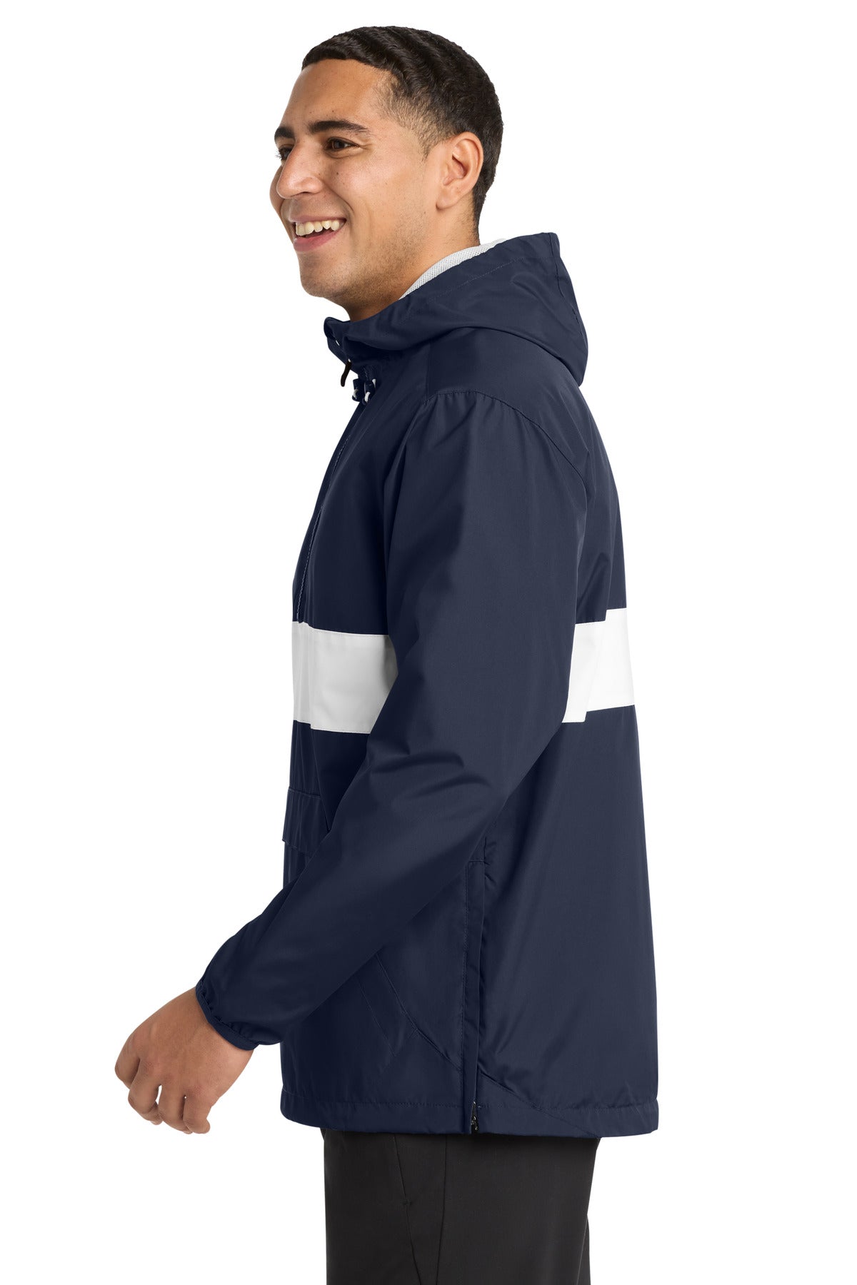 True Navy/Wht Sport-Tek Zipped Pocket Anorak. JST65 plain