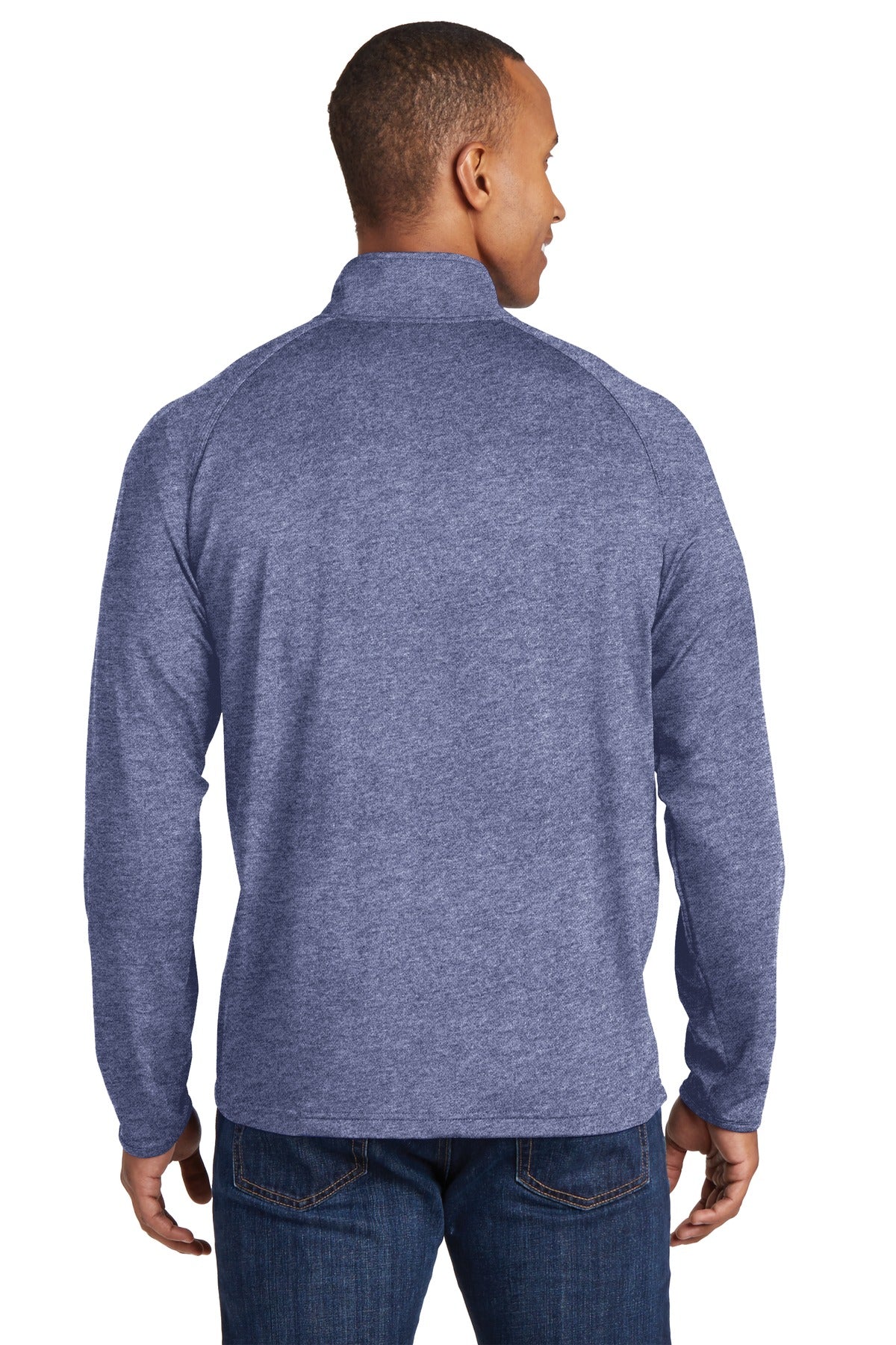 True Nvy Hthr Sport-Tek Sport-Wick Stretch 1/4-Zip Pullover. ST850 plain