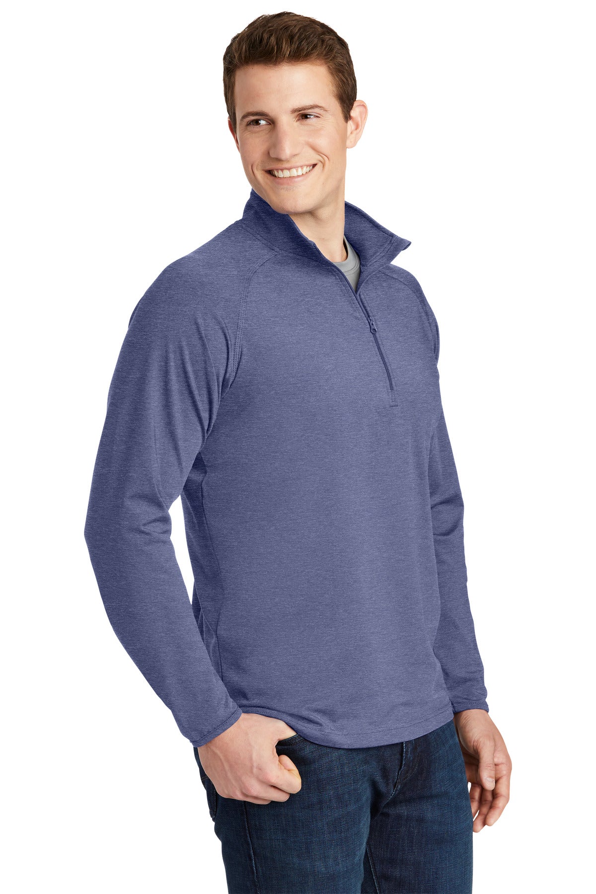 True Nvy Hthr Sport-Tek Sport-Wick Stretch 1/4-Zip Pullover. ST850 plain