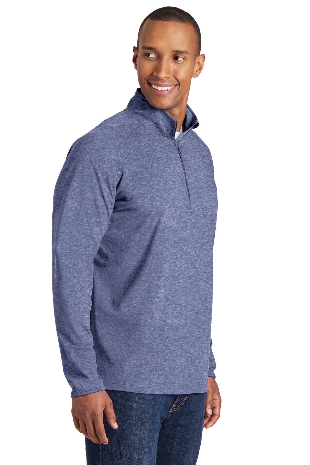 True Nvy Hthr Sport-Tek Tall Sport-Wick Stretch 1/4-Zip Pullover. TST850 plain